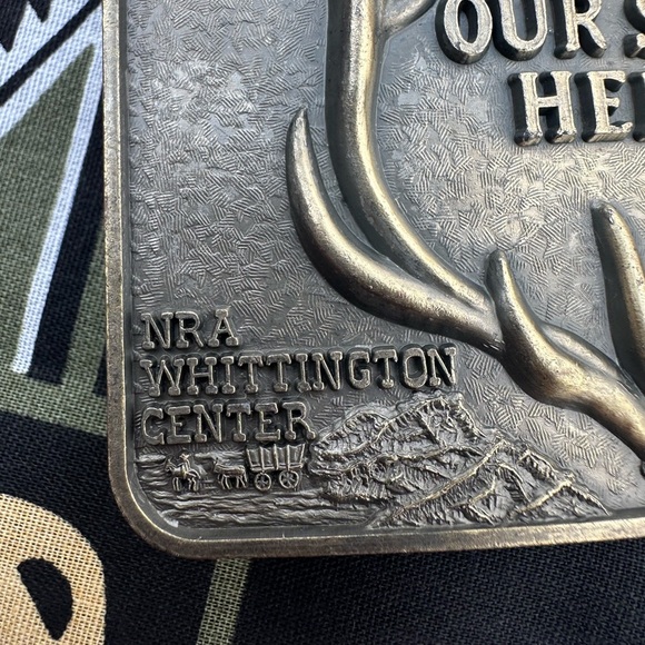 Vintage NRA Deer Hunting Belt Buckle Brass Gold Whittington Mens Unisex - Picture 4 of 6